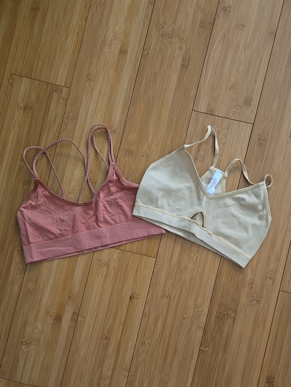 Colsie Ribbed Bralette Duo in Dusty Rose & Cream - S